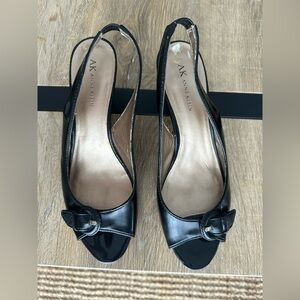AK Anne Klein Black Slingback Peep Toe Heels – Buckle Detail